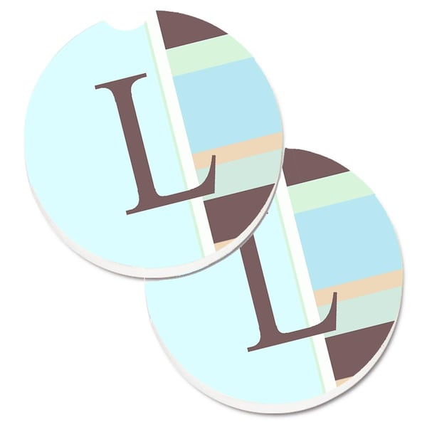 Carolines Treasures Letter L Initial Monogram Blue Stripes Cup Holder Car Coaster, 2PK CJ1003-LCARC - main